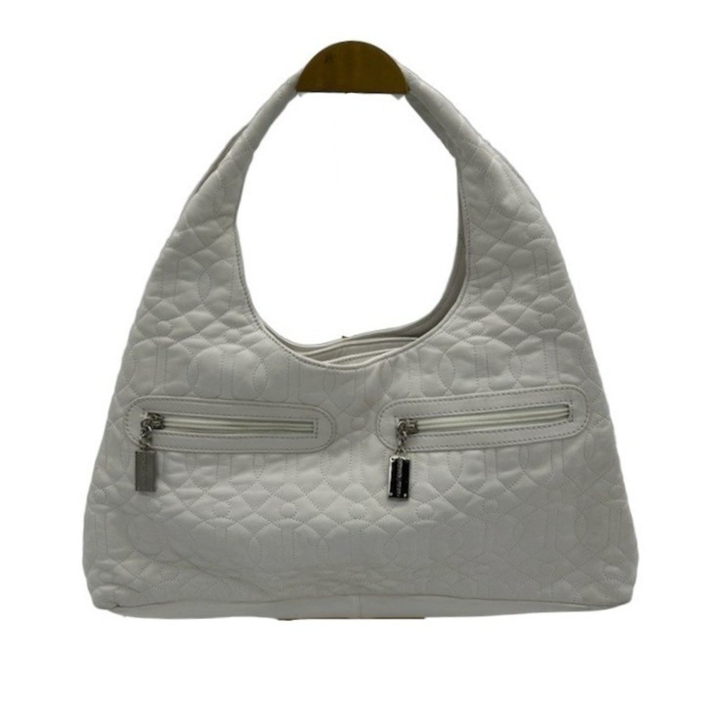 Donald J Pliner Hobo Bag Women's White Quilted Leather Zip Pockets Purse